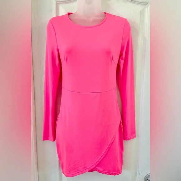 pink linen dress long sleeve Beth linen Dress with long sleeves